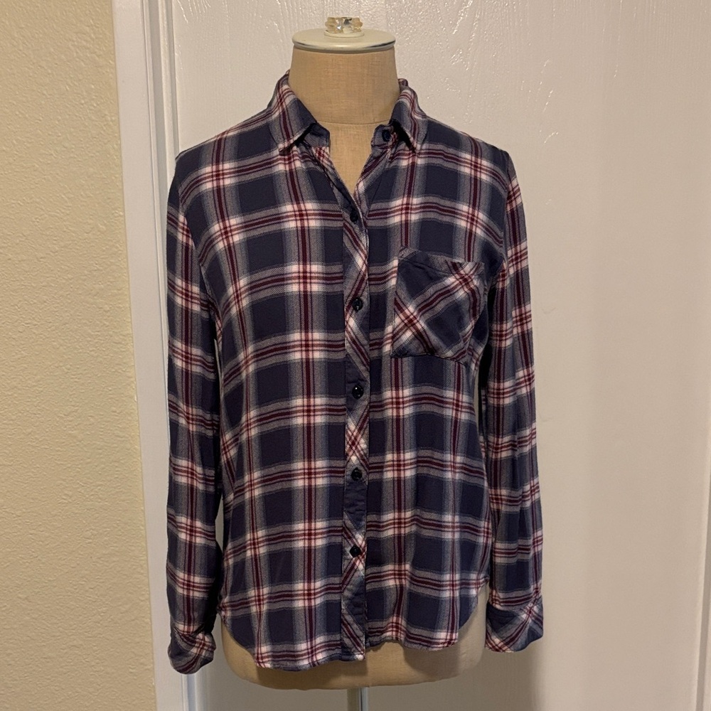 Rails Hunter Plaid Indigo Currant White Button Down Long Sleeve Shirt